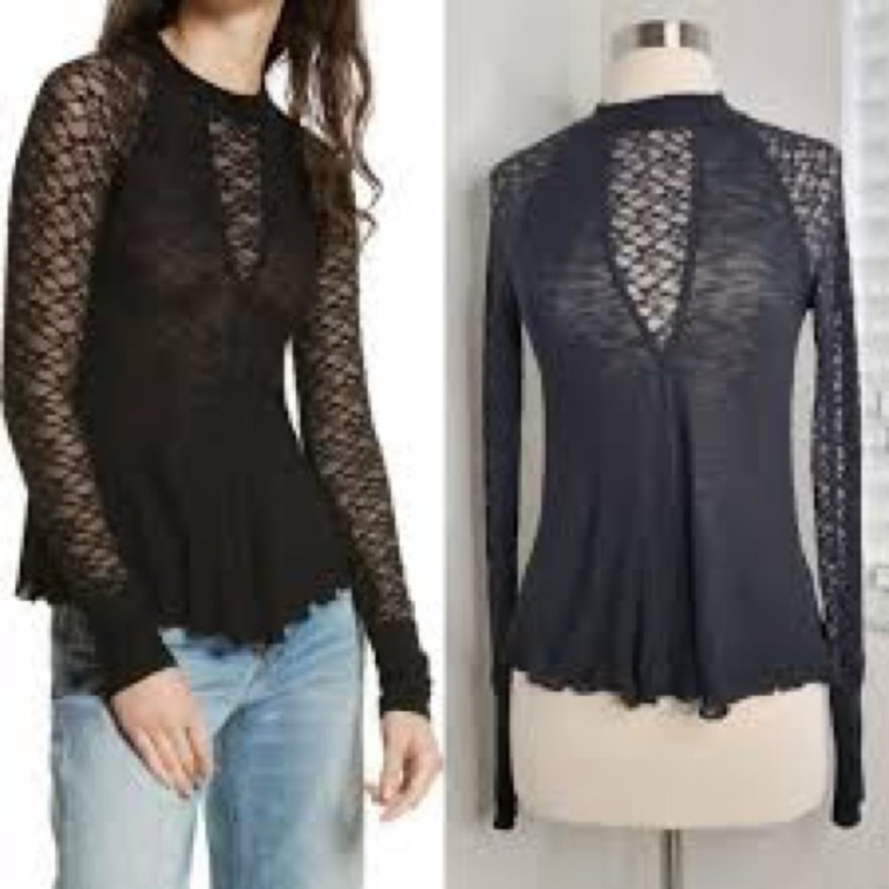 Intimately Free People Black Lace Women's Top